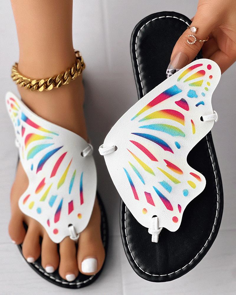 

Butterfly Shaped Toe Post Slippers, White