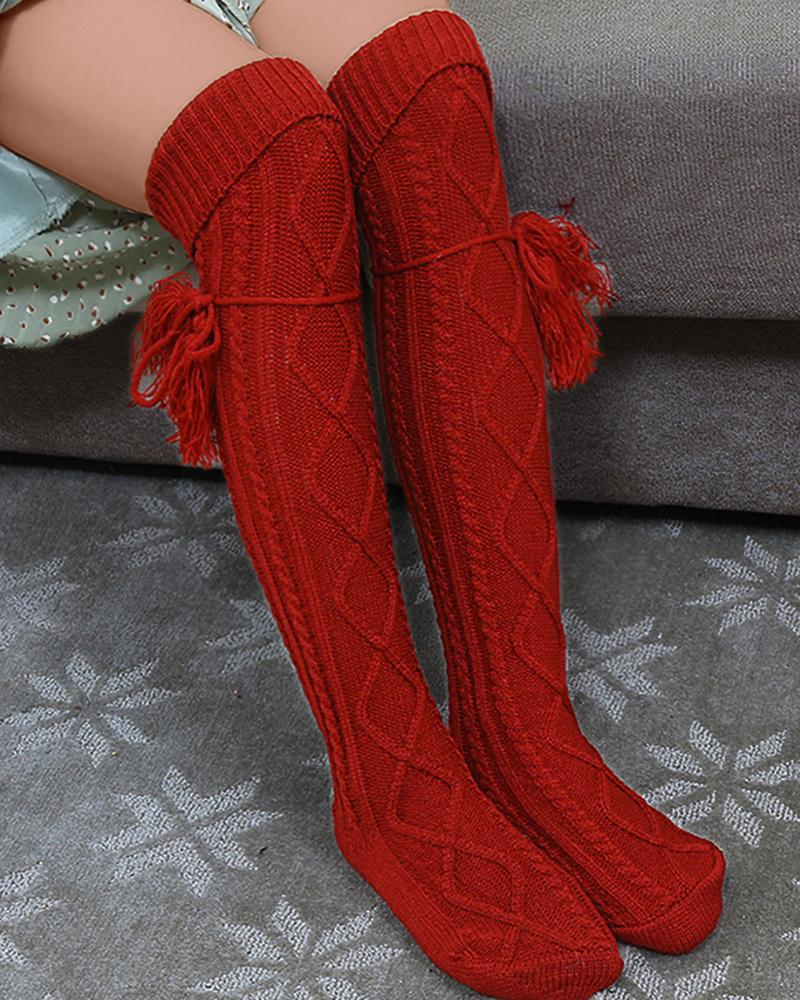 

Braided Tassel Decor Knee Length Socks, Style4