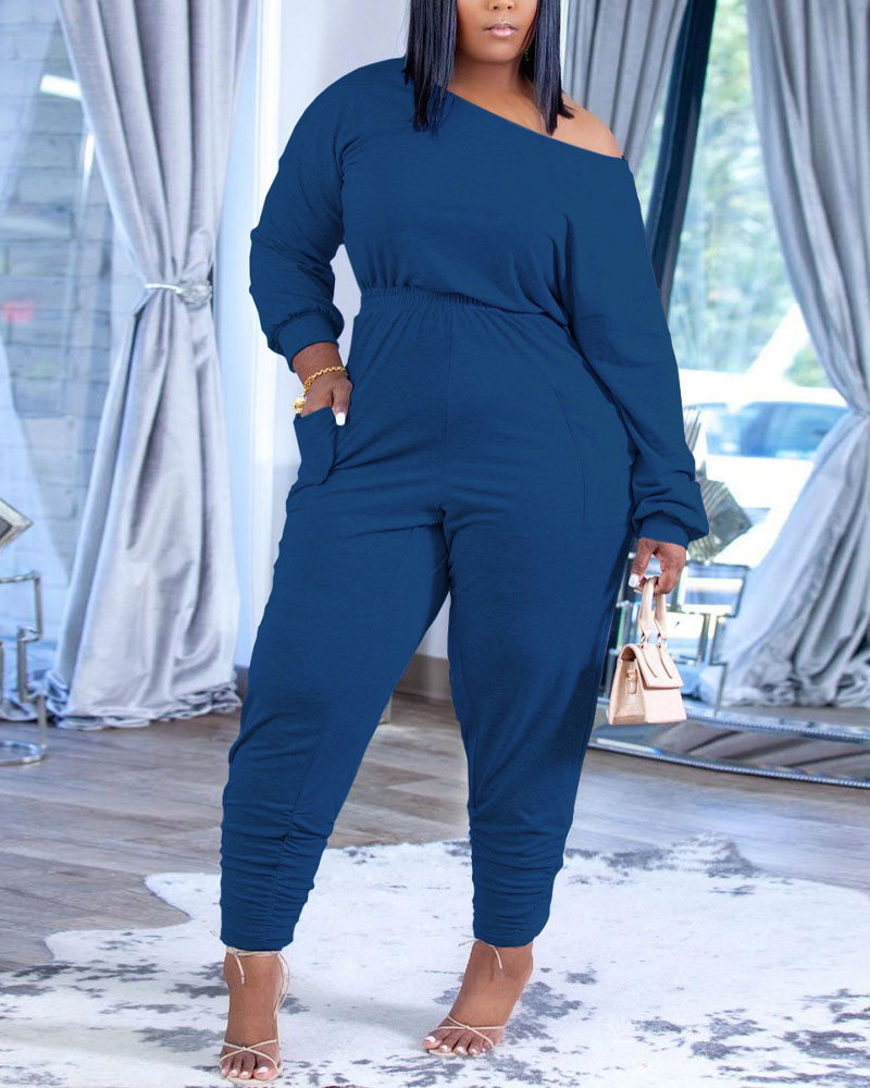 

Long Sleeve Casual Top & Ruched Pants Set, Blue