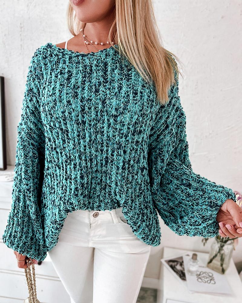 

Round Neck Lantern Sleeve Sweater, Green