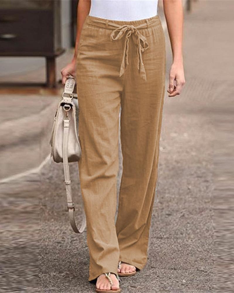 

Tied Detail Straight Leg Pants, Khaki