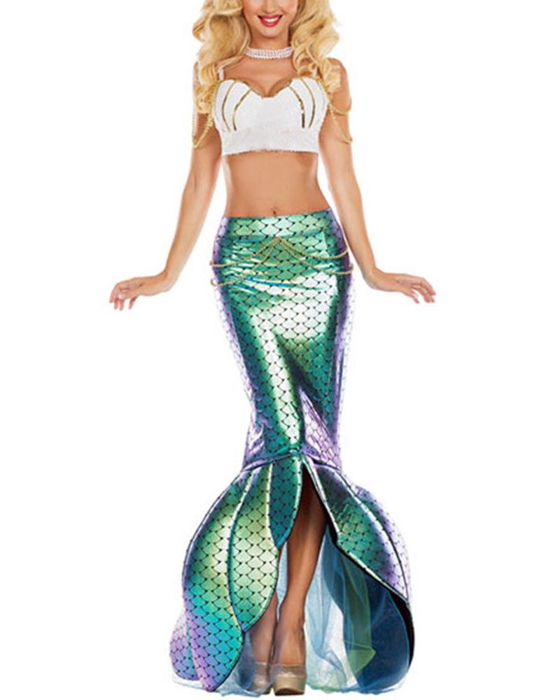 

Halloween Mermaid Costume Set Carnival Party Game Cosplay, Green