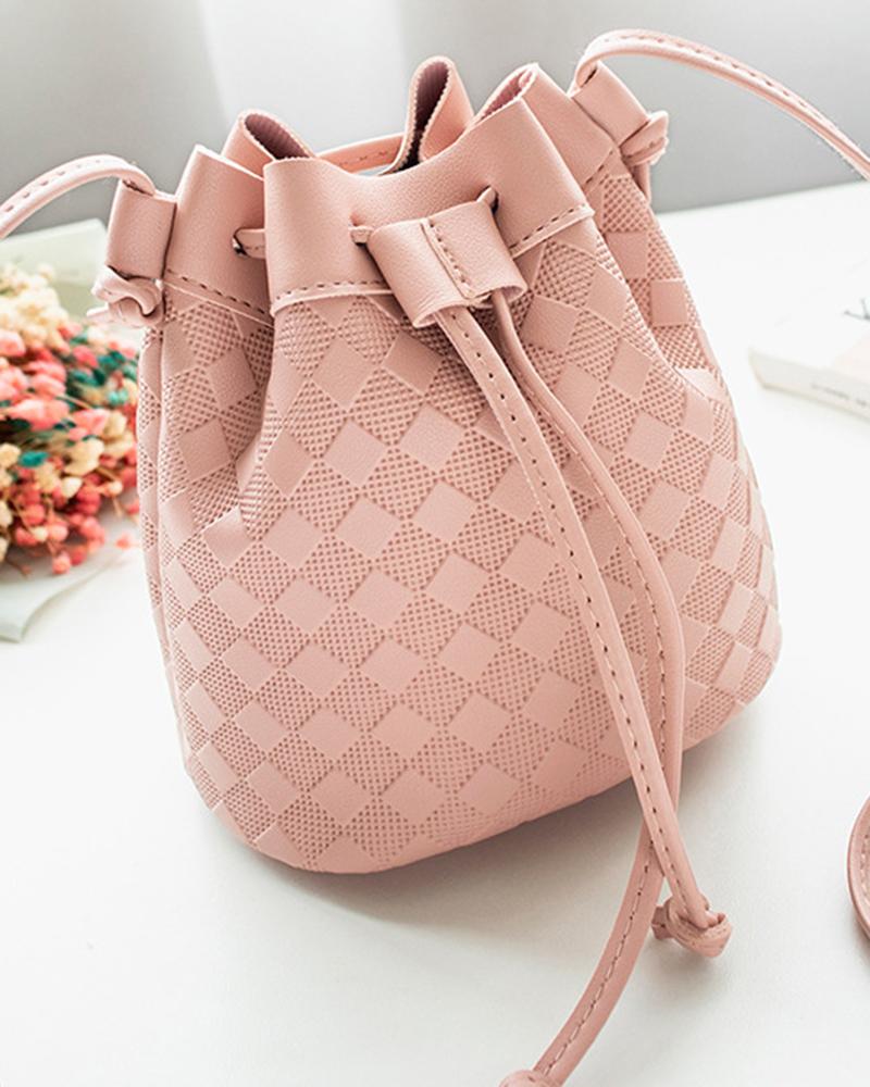 

Faux Braided Drawstring Bucket Bag, Pink