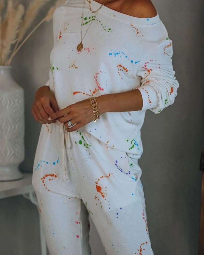 

Graffiti Print Top & Pants Set, White