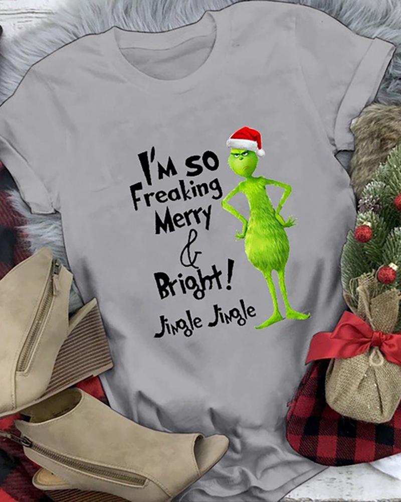 

Christmas Grinches Letter Print Short Sleeve T-shirt, Gray