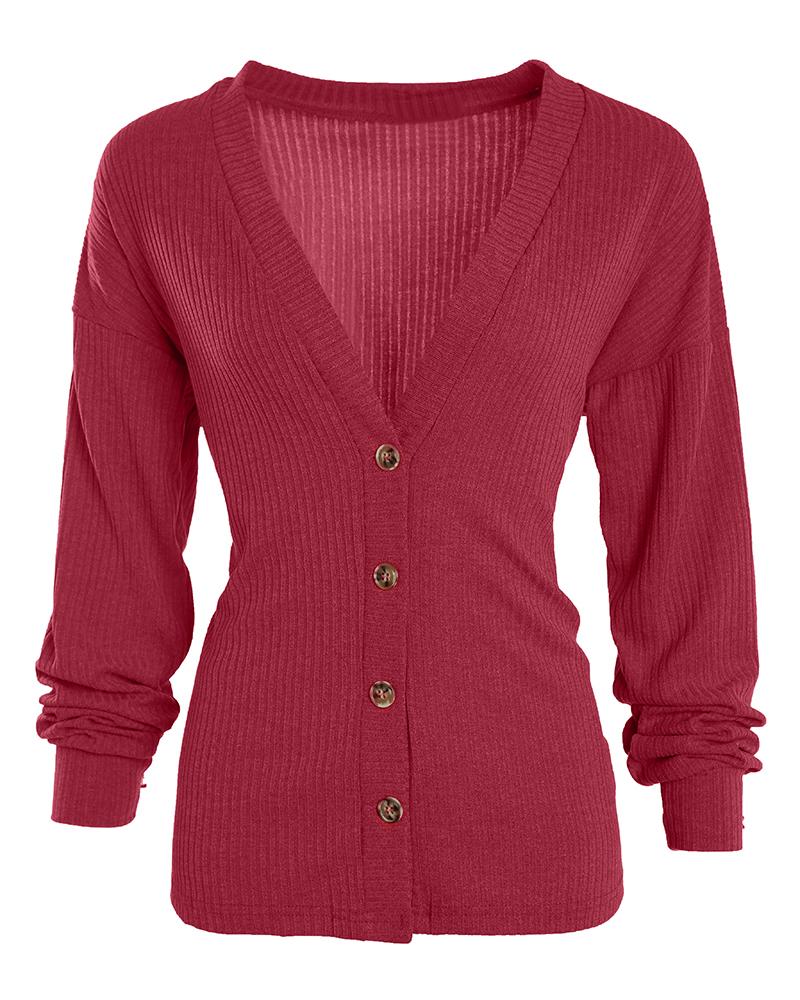 

Long Sleeve Button Front Coat With Bra, Red