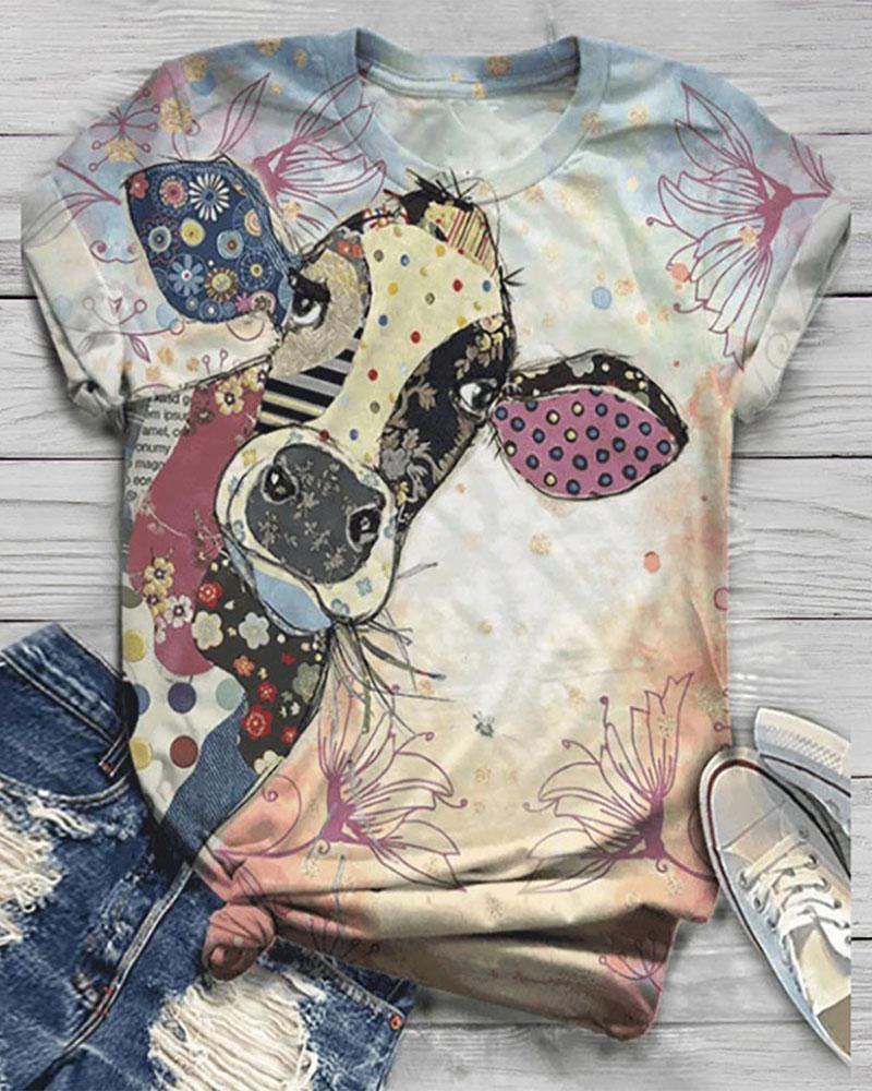 

Animal / Tie Dye / Daisy Print Casual T-shirt, Style1