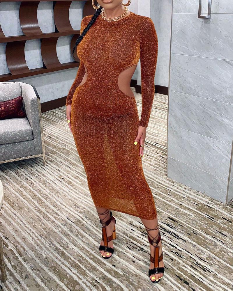 

Cut Out Long Sleeve Skinny Dress, Brown