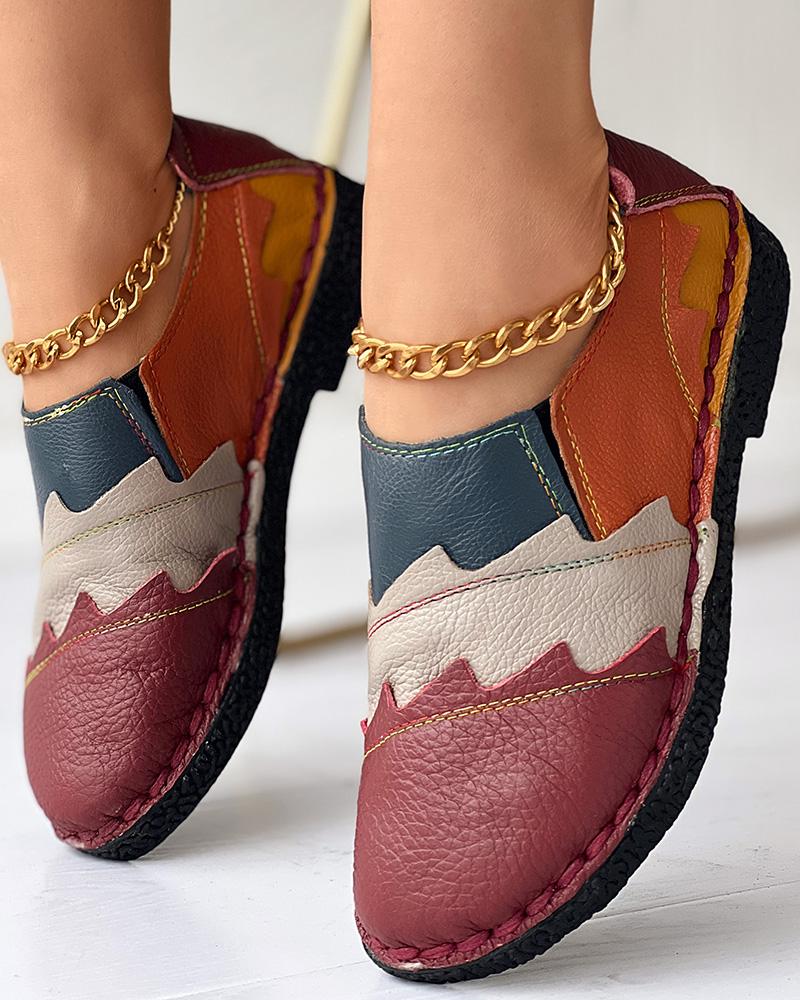 

Colorblock Slip On Slit Detail Casual Loafers, Red