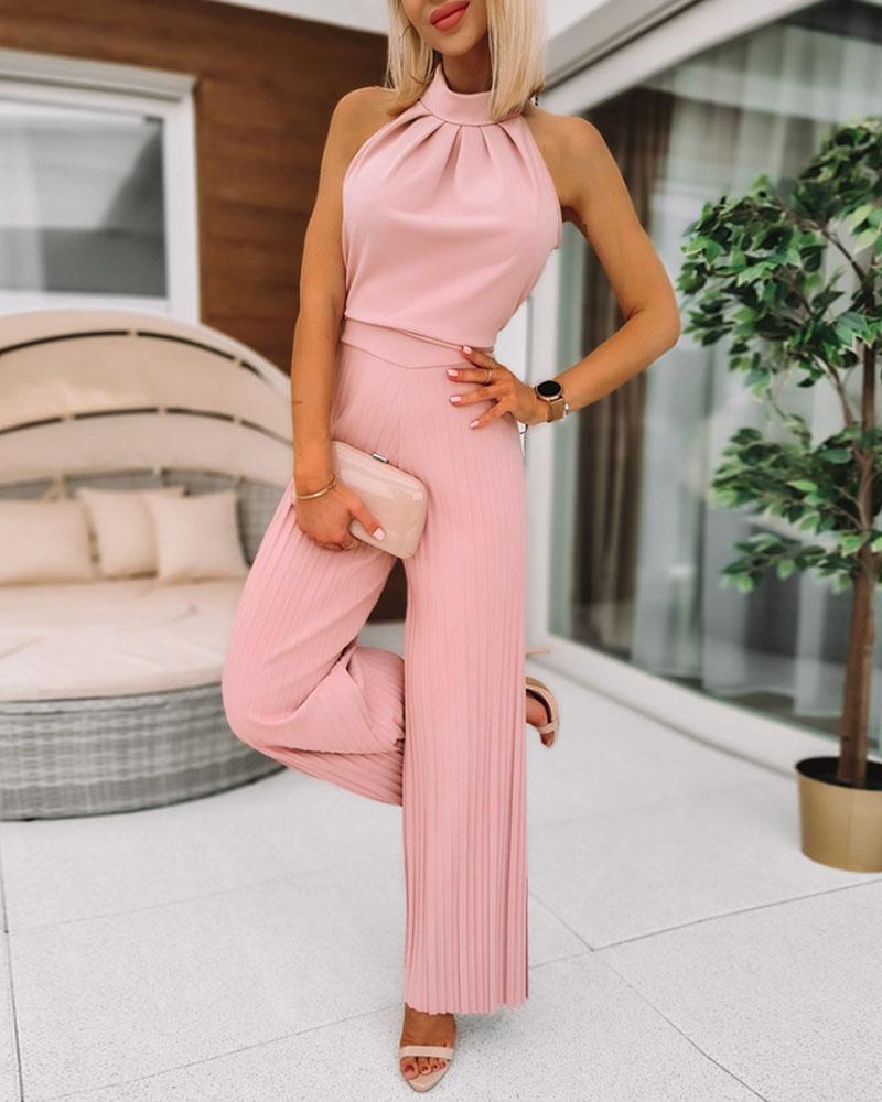 

Sleeveless Tied Detail Pleated Jumpsuit, Pink