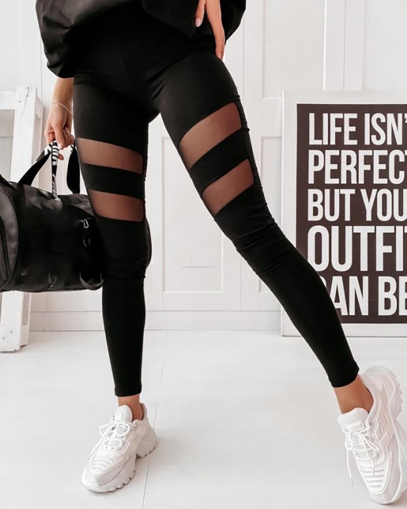 

Sheer Mesh High Waist Skinny Pants, Black