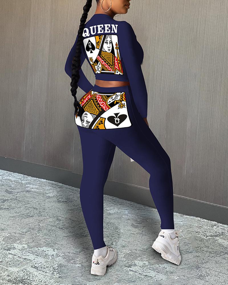 

Poker Printing Long Sleeve Pant Sets, Blue