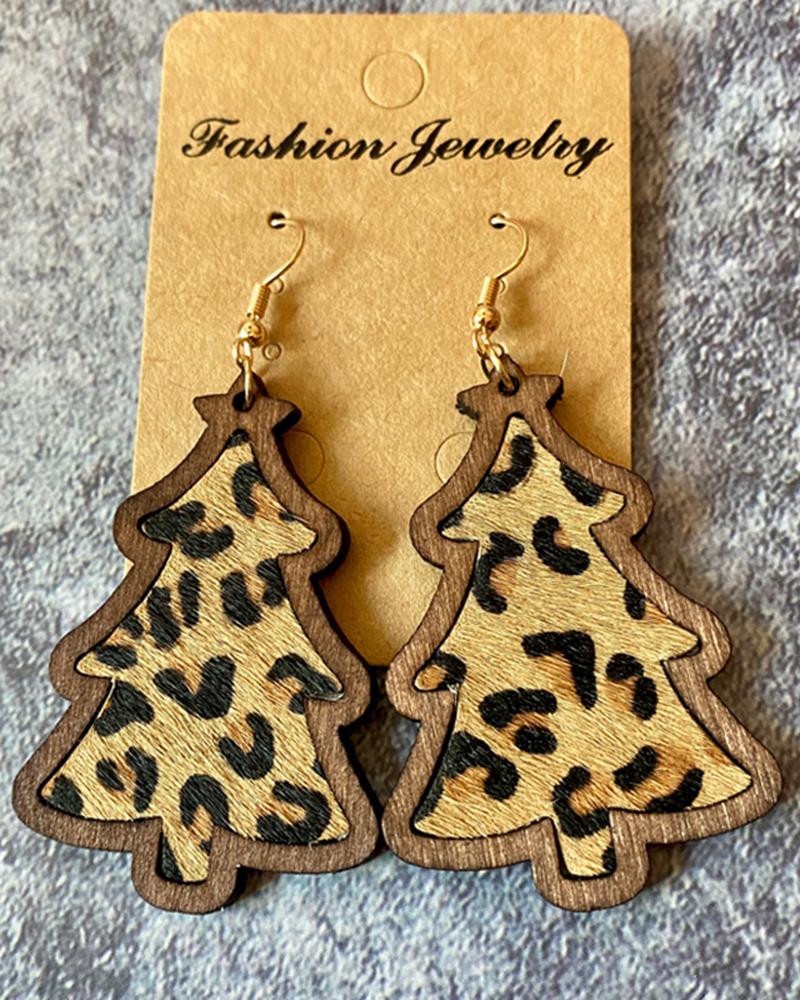 

1Pair Christmas Cheetah Print Tree Shaped Drop Earrings, Style1