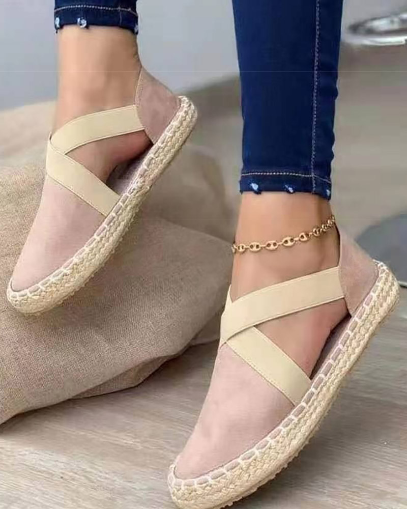 

Straw Bandage Cutout Slip-on Shoes, Light pink