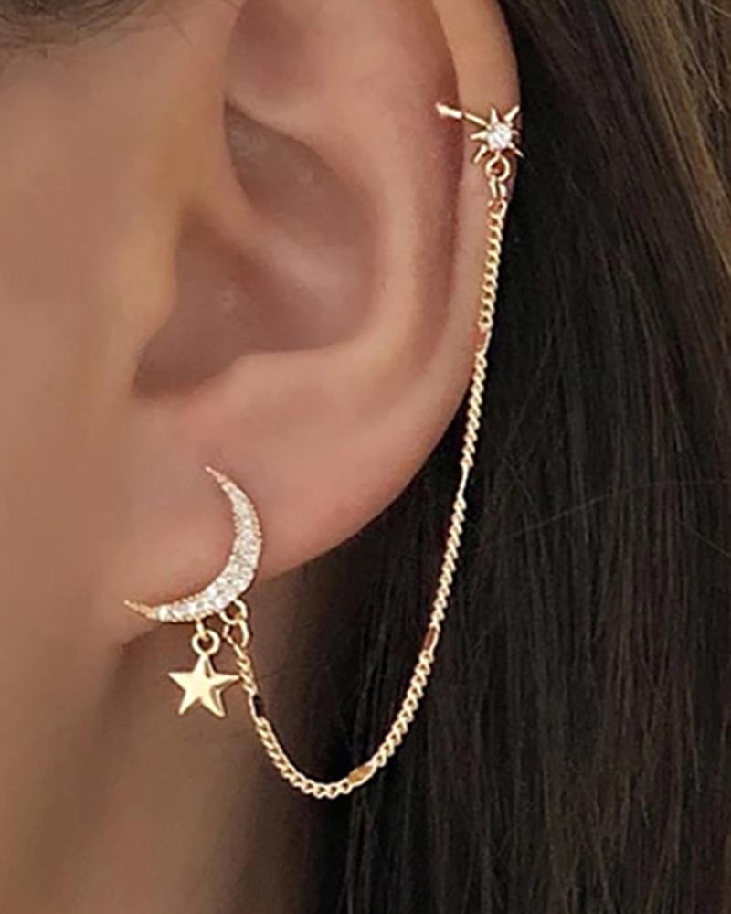 

1pc Moon Star Tassel Ear Cuff Earring, Gold