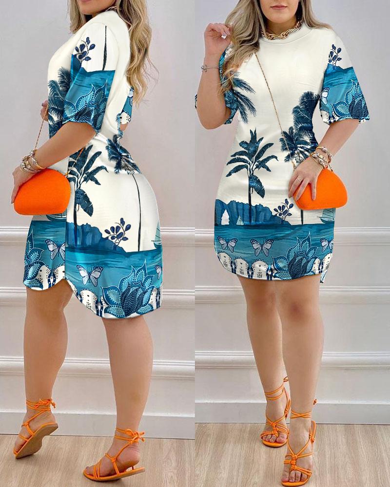 

Landscape Butterfly Print Casual Dress, Blue