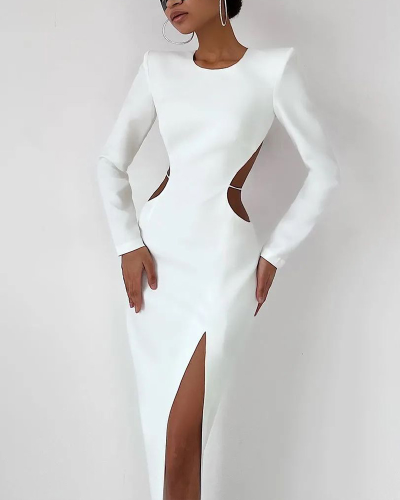 

Backless Tied Detail Split Thigh Bodycon Dress, White