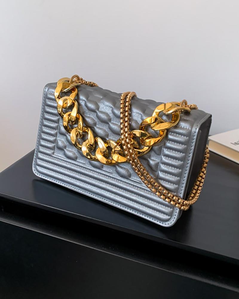 

Chain Strap Square Shoulder Handbag, Gray