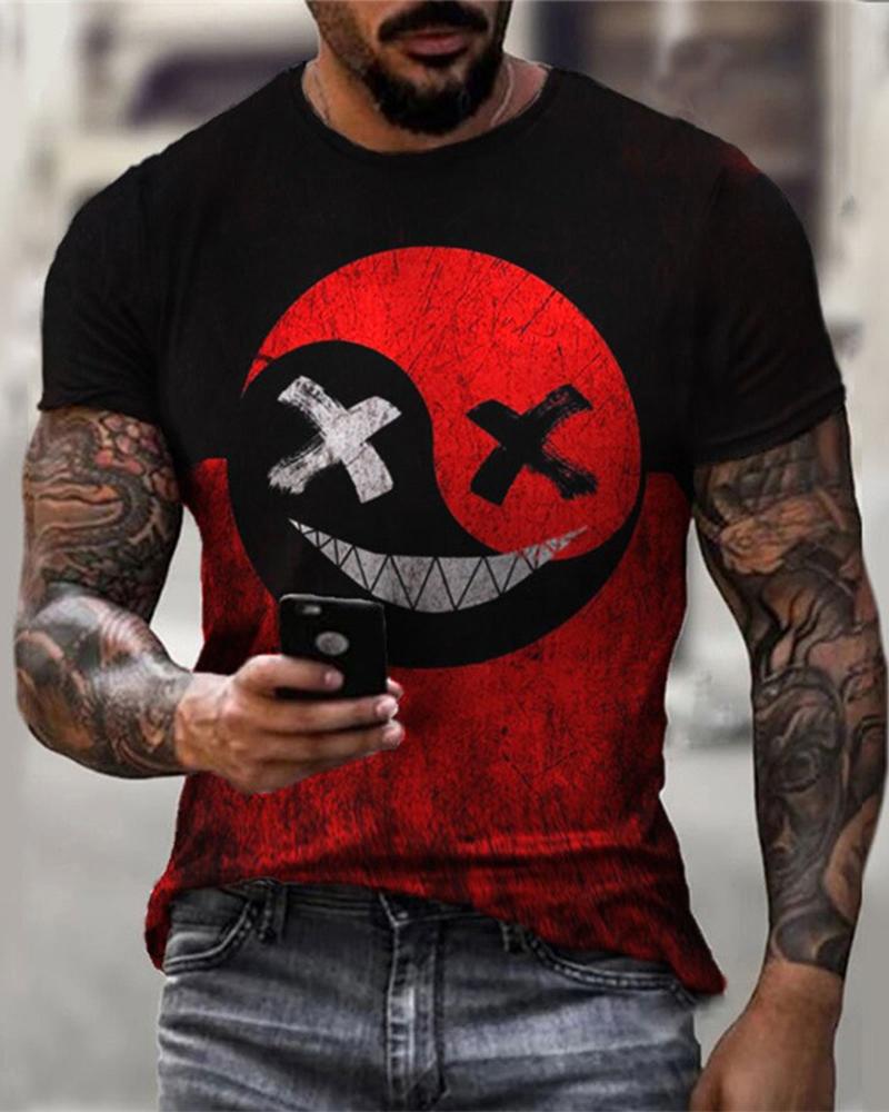 

Graphic Ptterns Print Short Sleeve T-shirts, Red