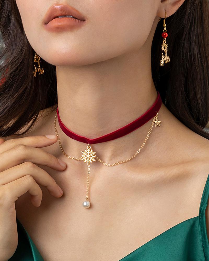 

1pc Christmas Snowflake Shaped Tassel Choker, Red