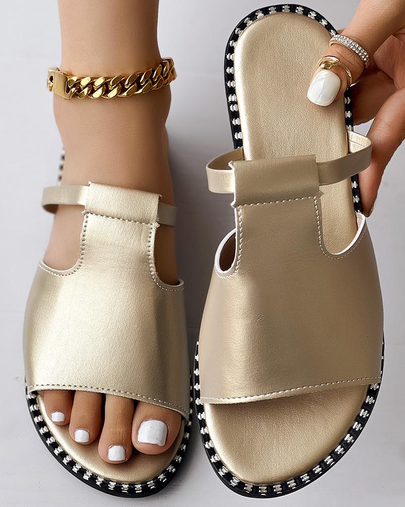 

Peep Toe Slippers Hollow Out Summer Sandals, Gold