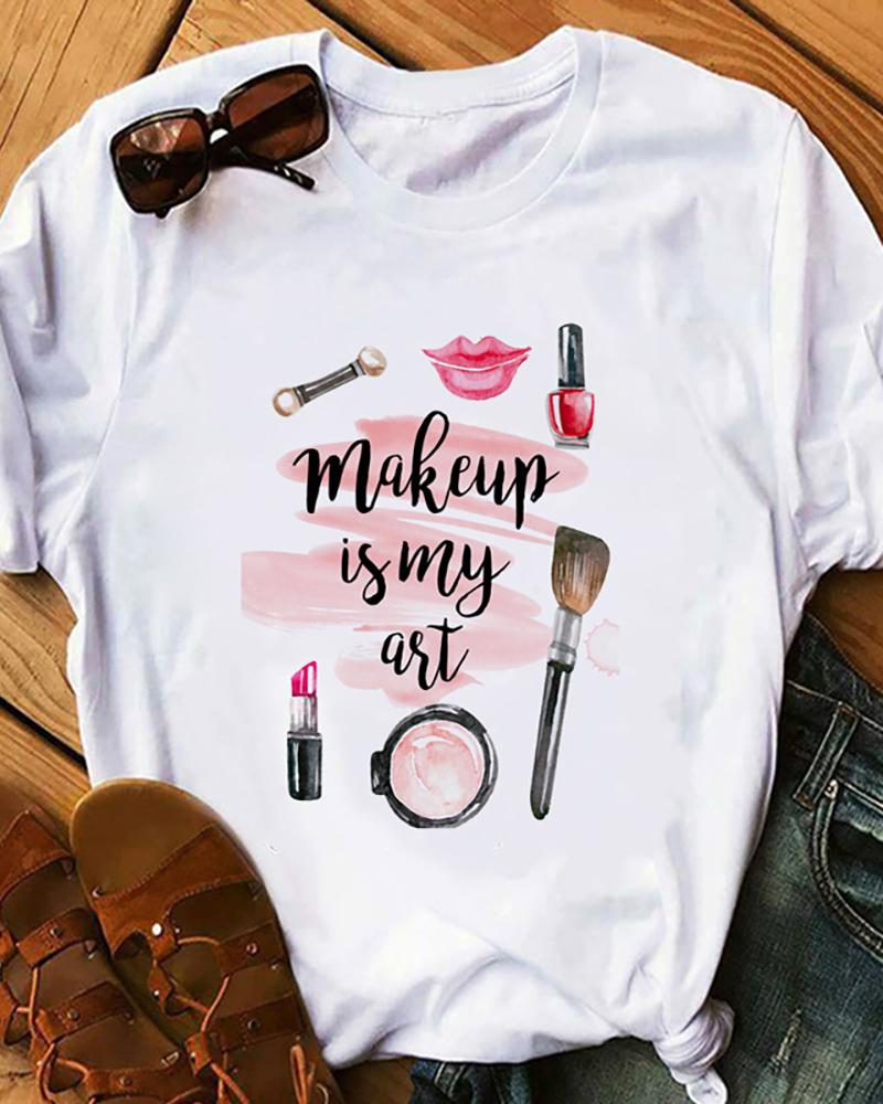 

Letter / Floral / Flamingo / Lip / Butterfly / Graphic Print Short Sleeve T-Shirt, Style2