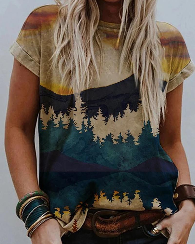 

3D Multicolor Scenery Print Short Sleeve Loose T-shirts, Style3