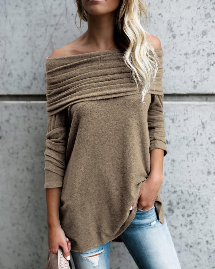 

Stylish Ruched Fold-over Casual Blouse, Khaki