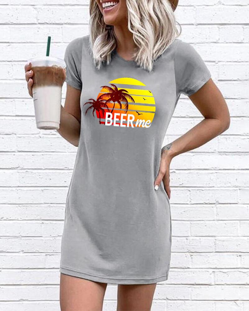 

Beer Me Beach Print T-Shirt Dress, Gray