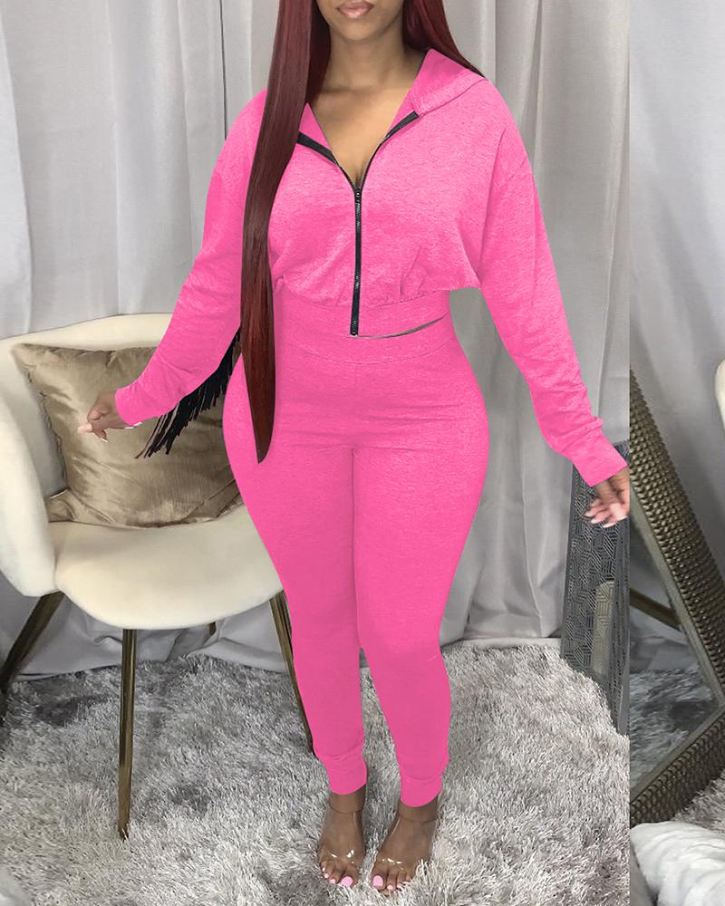 

Tassel Design Batwing Sleeve Hooded Crop Coat & Skinny Pants Set, Pink