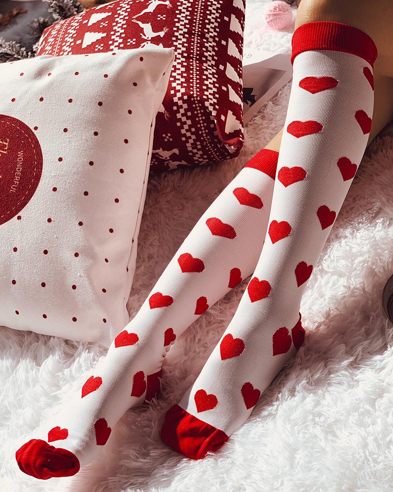 

1Pair Christmas Heart Print Long Socks, Red