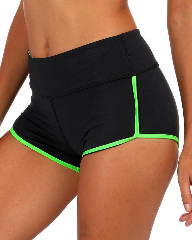 

High Waist Side Striped Sport Short Pants, Green