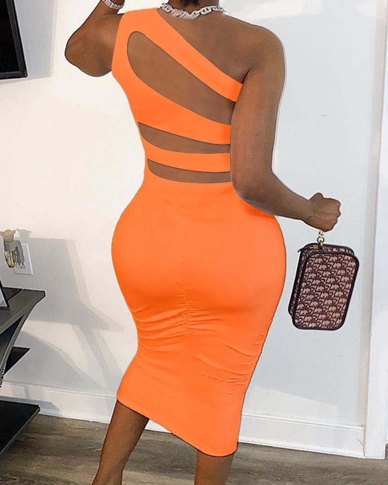 

Ruched Cutout One Shoulder Bodycon Dress, Orange