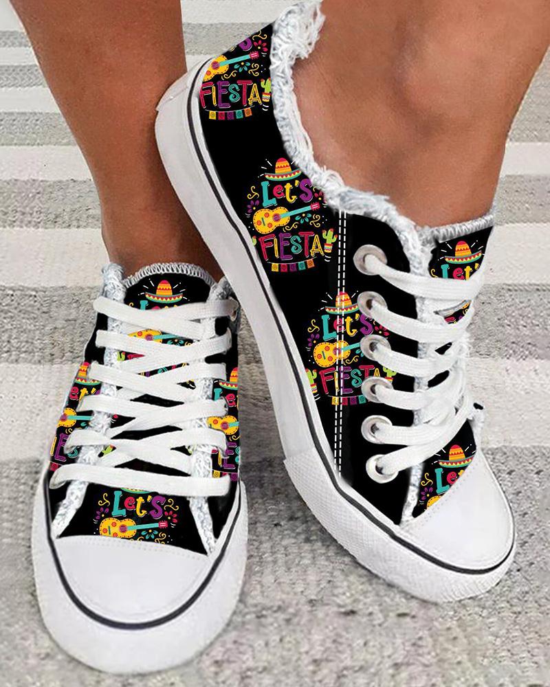 

Cinco De Mayo Letter Graphic Print Raw Hem Canvas Sneakers, Multicolor