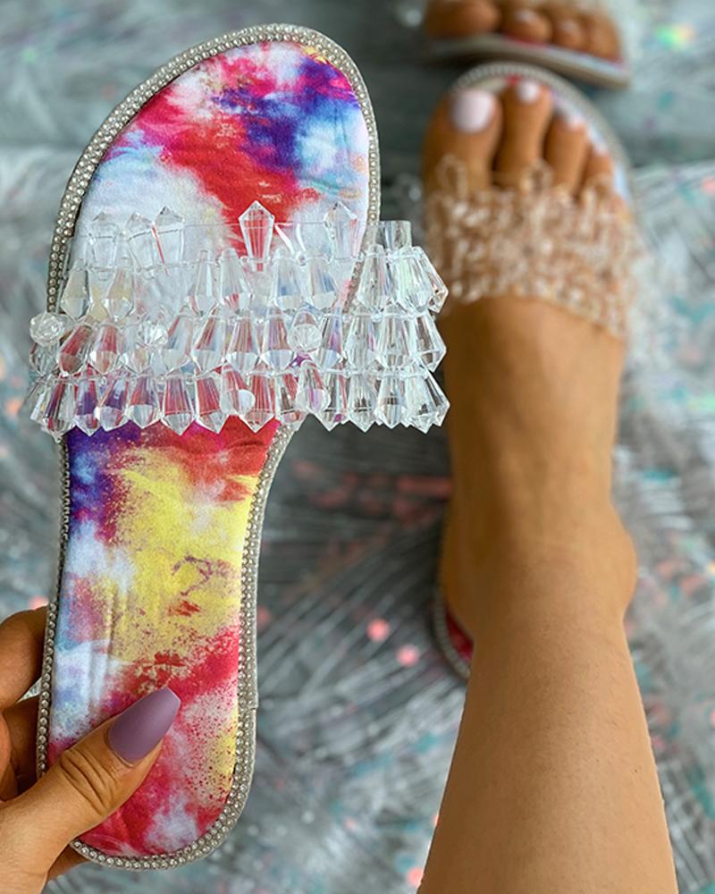 

Tie Dye Print Clear Strap Slipper, Multicolor