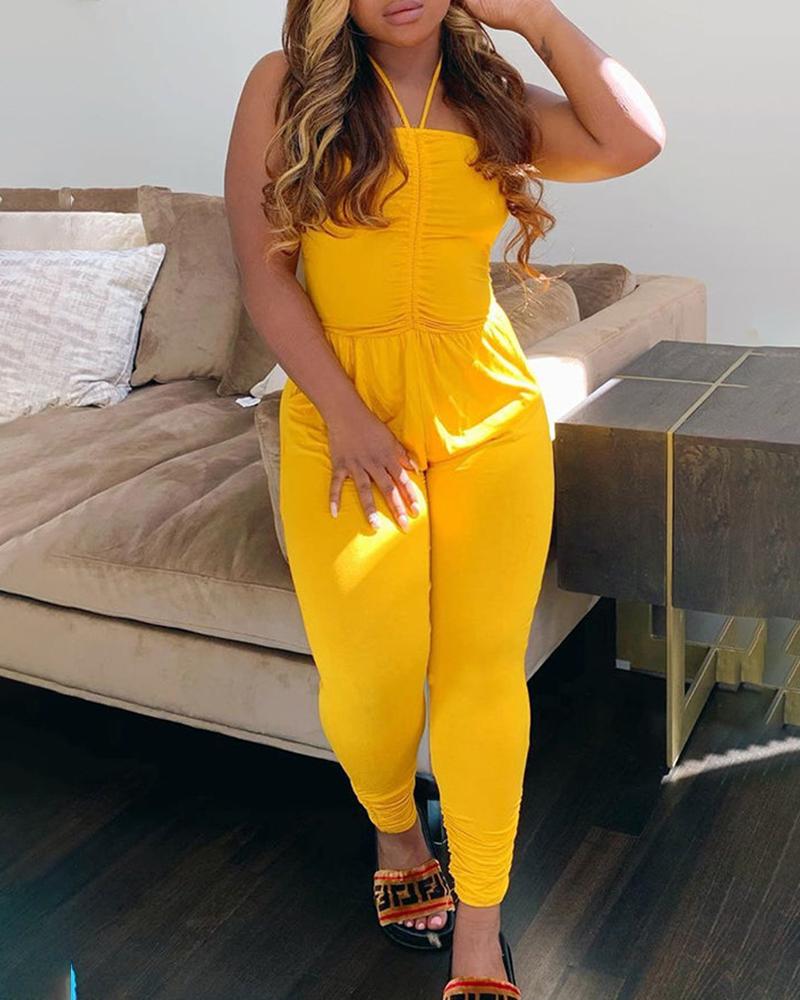 

Halter Tied Detail Sleeveless Jumpsuit, Yellow