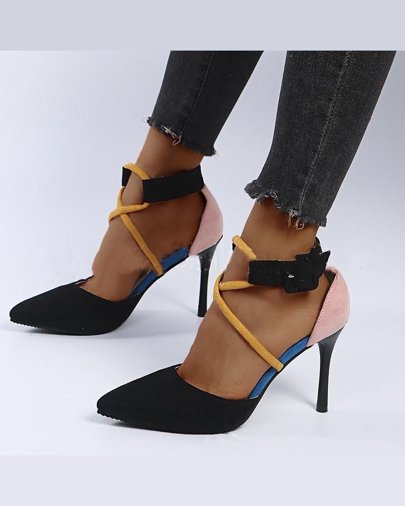 

Solid Colorblock Pointed-toe High Heel Sandals, Black