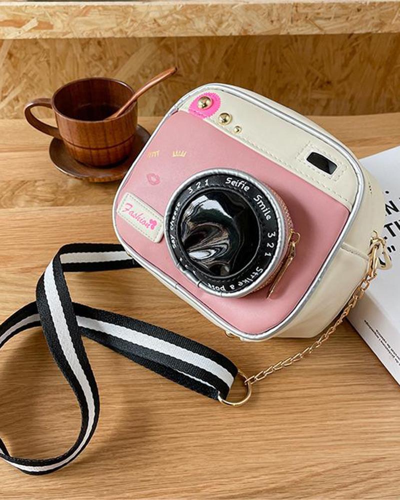 

Camera Shaped Zipper Design Funny Crossbody Bag, Pink