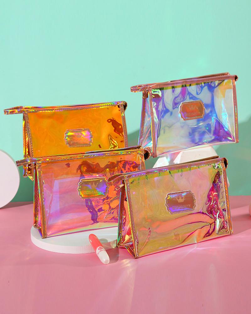 

Holographic Makeup Bag Portable Cosmetic Beauty Travel Pouch Waterproof Iridescent Makeup Organizer, Style1
