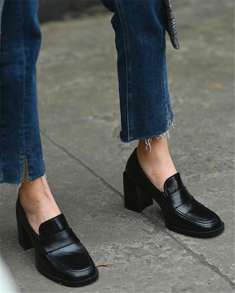 

Square Toe Slide Chunky Heels, Black