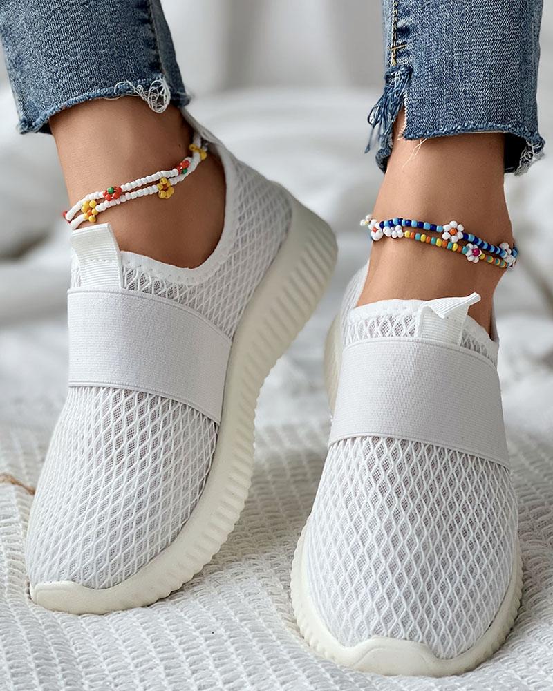 

Knit Breathable Casual Slip On Sneakers, White