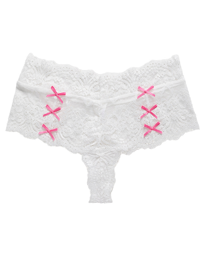 Crochet Lace Bowknot Decor Thong Panty