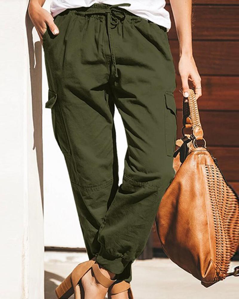 

Pocket Detail Drawstring Cargo Pants, Green