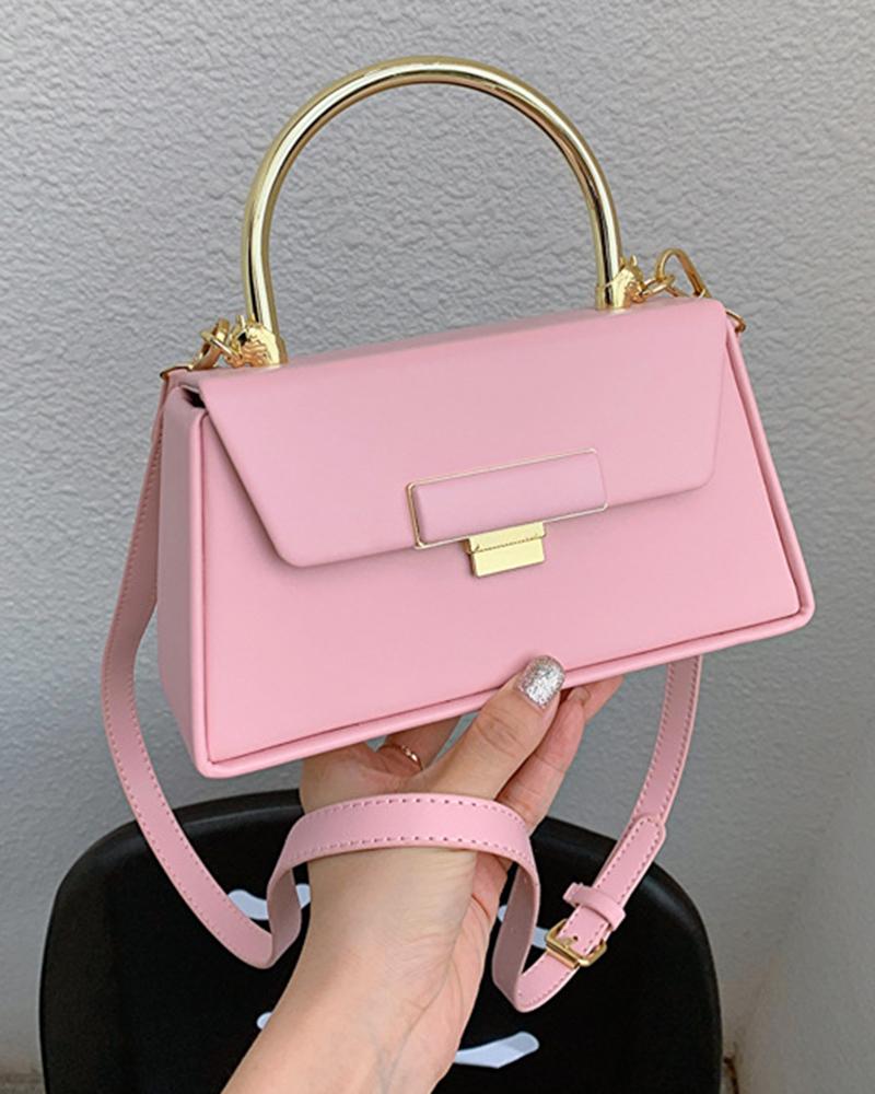 

Round Top Handle Flap Crossbody Bag, Pink