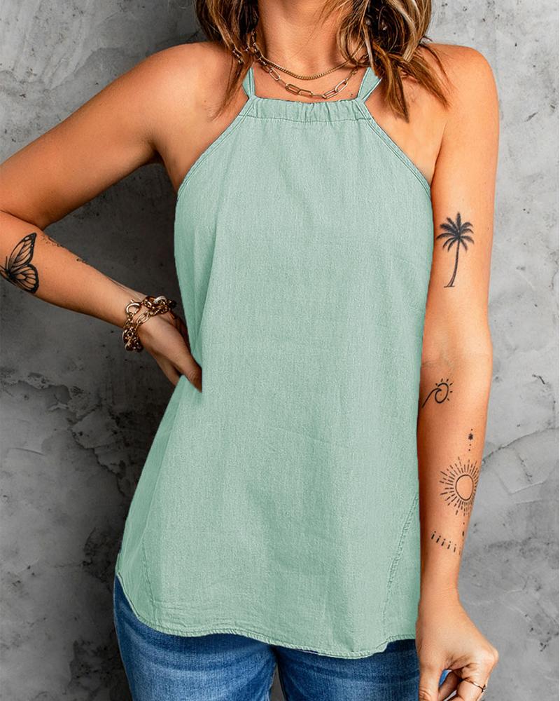 

Halter Sleeveless Casual Tank Top, Green