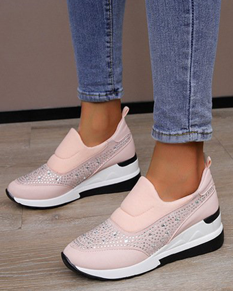 

Rhinestone Slip On Wedge Sneakers, Pink