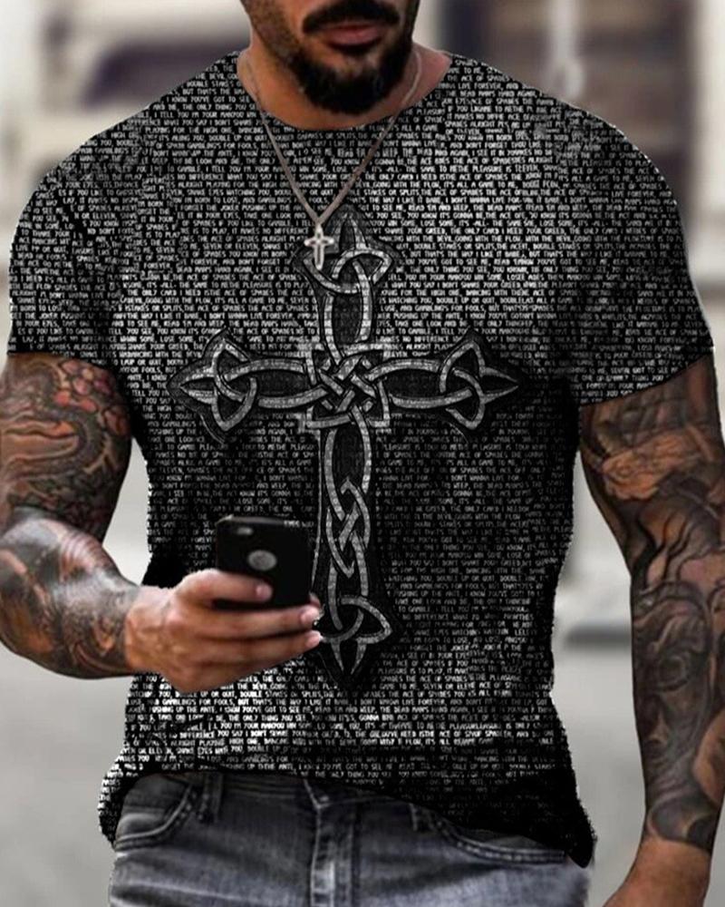 

Vintage Patterns Print Short Sleeve Skinny T-shirts, Black