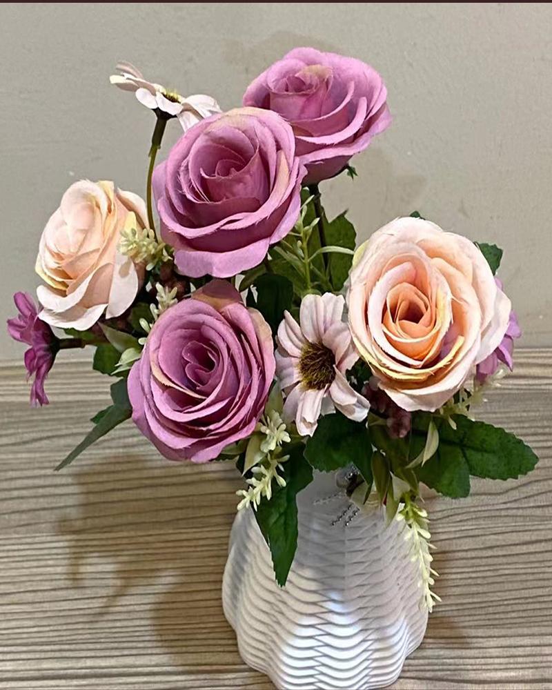 

Artificial Rose Daisy Flower Bouquet Silky Rose Bouquets with Daisy for Wedding Arrangements Table Centerpieces Garden Party Home Decor, Purple