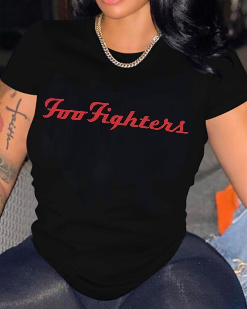 

Foo Fighters Print Casual T-shirt, Black