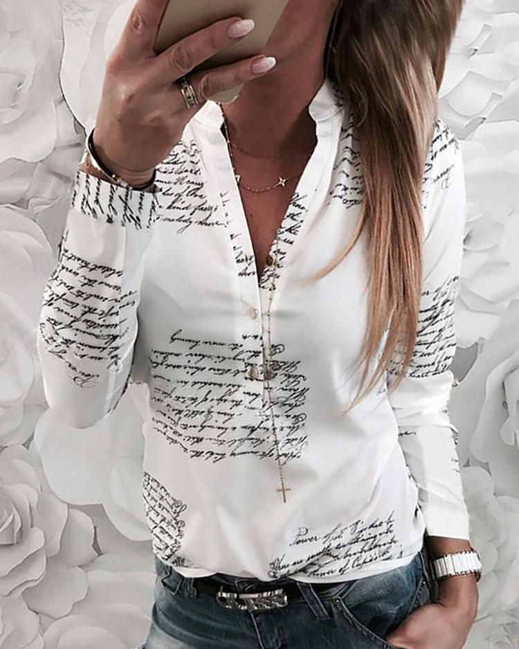 

Letter Print Button Design Casual Shirt, White